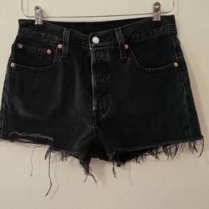 Levis 501 Black Distressed Denim Shorts Buttonfly Sz 28" Waist 3" Inseam
